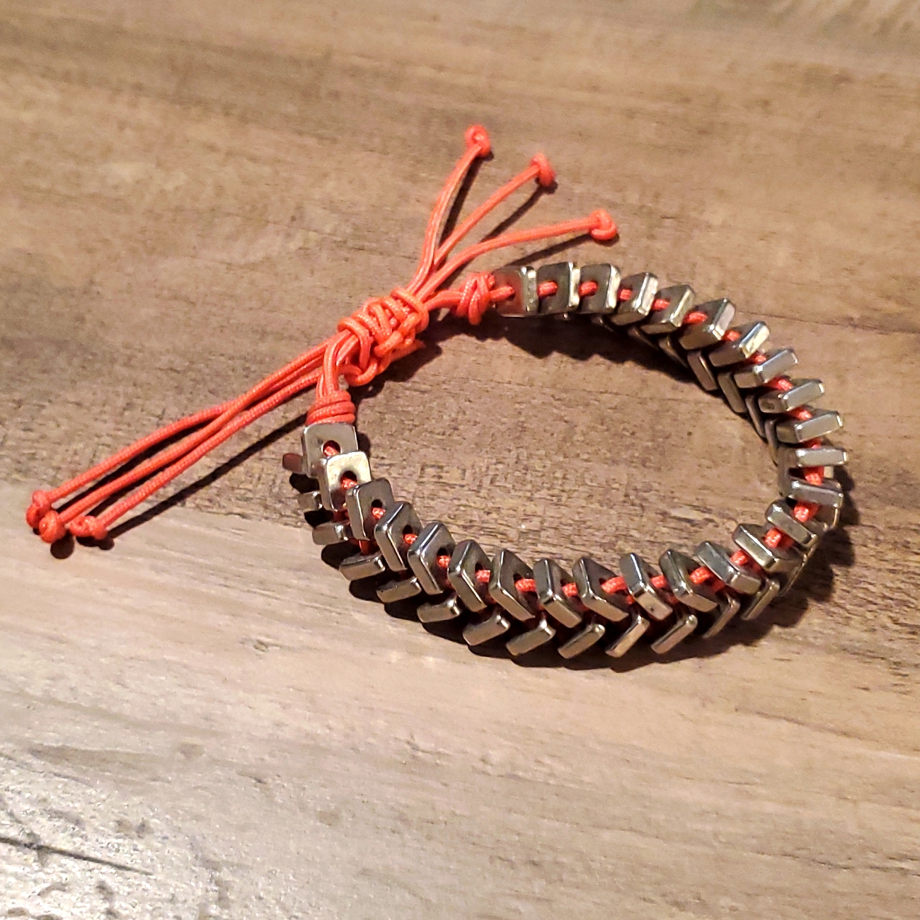 *2/$10* Coral And Metal Boho Adjustable Woven Bracelet